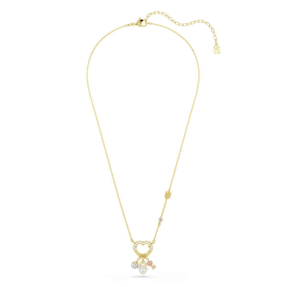 Swarovski Idyllia Gold Plated Heart With Key, Heart & Pearl Charm Necklace — view 2