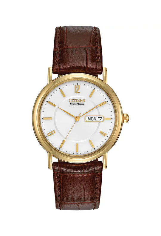 Citizen Mens Eco Drive Day Date White Dial Strap Watch BM8242-08A