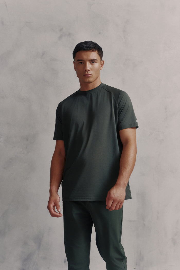 Mens Red Run Core Pine Green Technical Runner Tee