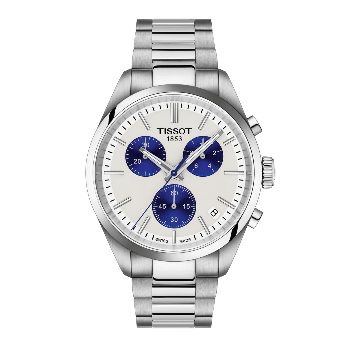 Tissot Mens PR100 40mm White/Blue Chronograph Dial Bracelet Watch T1504171101100