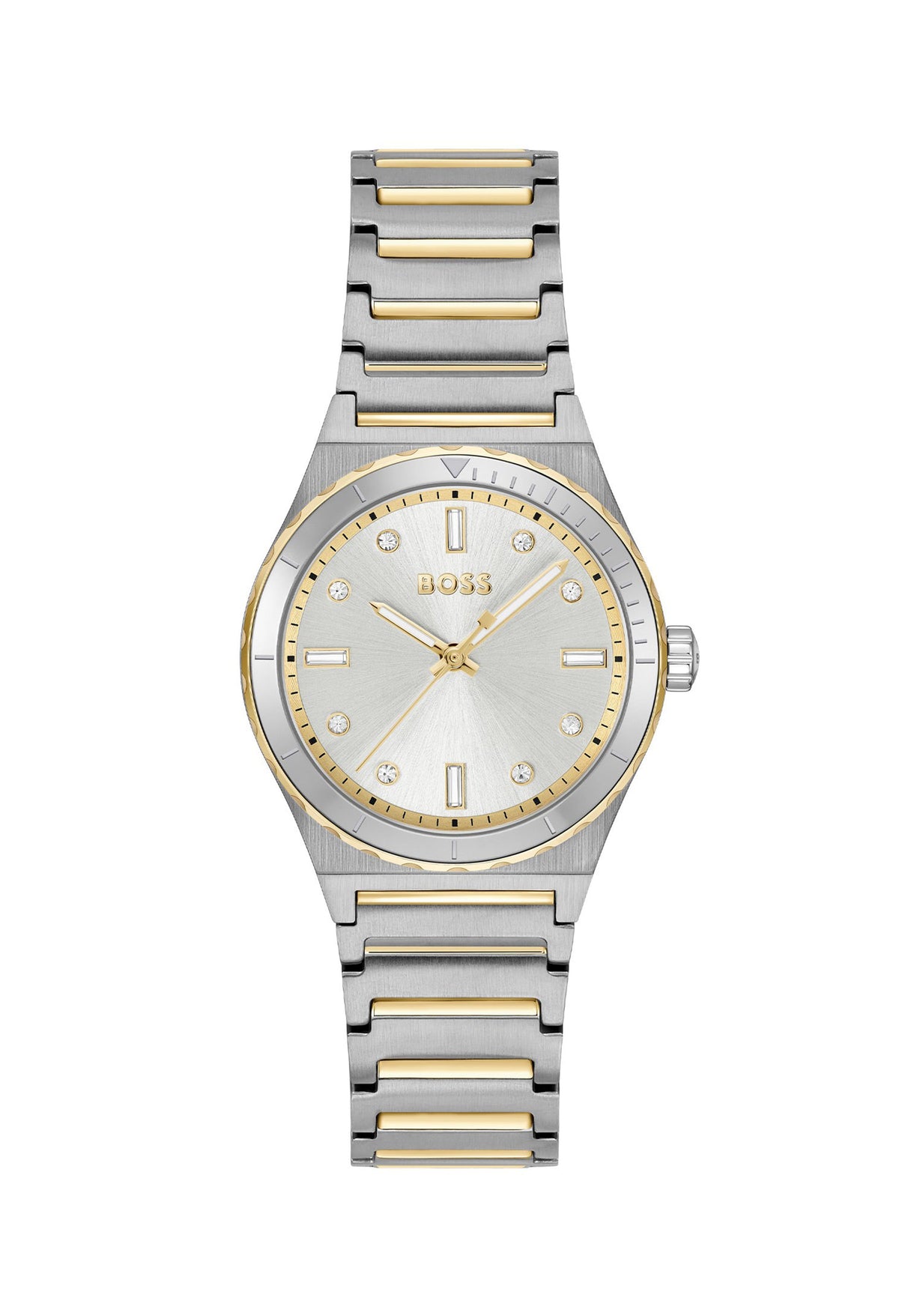 BOSS Ladies Candor Sport Silver Crystal Dial Bracelet Watch Stainless Steel/Gold Plated by BOSS