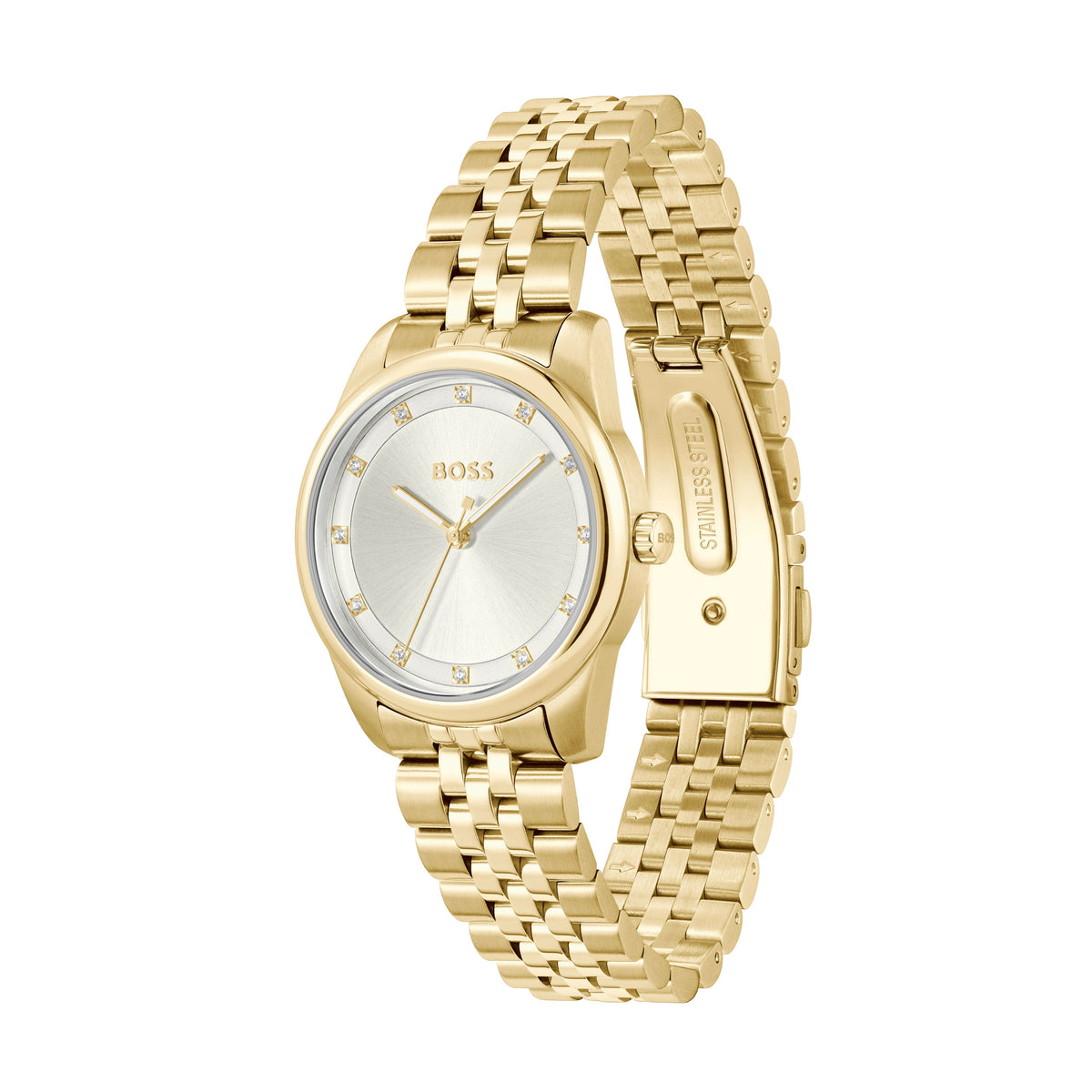 Gold BOSS women's watch.