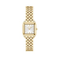 Gold-tone watch with silver face.