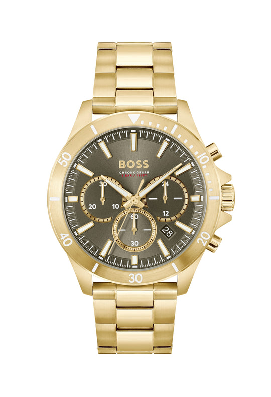 BOSS Mens Troper Olive Green Dial Bracelet Watch 1514059