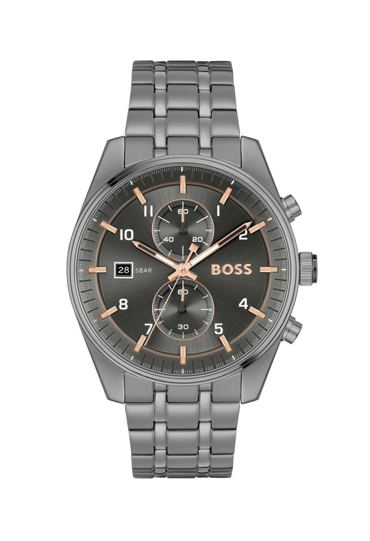 BOSS Mens Skytraveller Grey Dial Bracelet Watch Grey IP 1514153