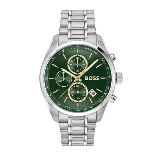 BOSS Mens Grand Prix Green Chronograph Dial Bracelet Watch 1514266