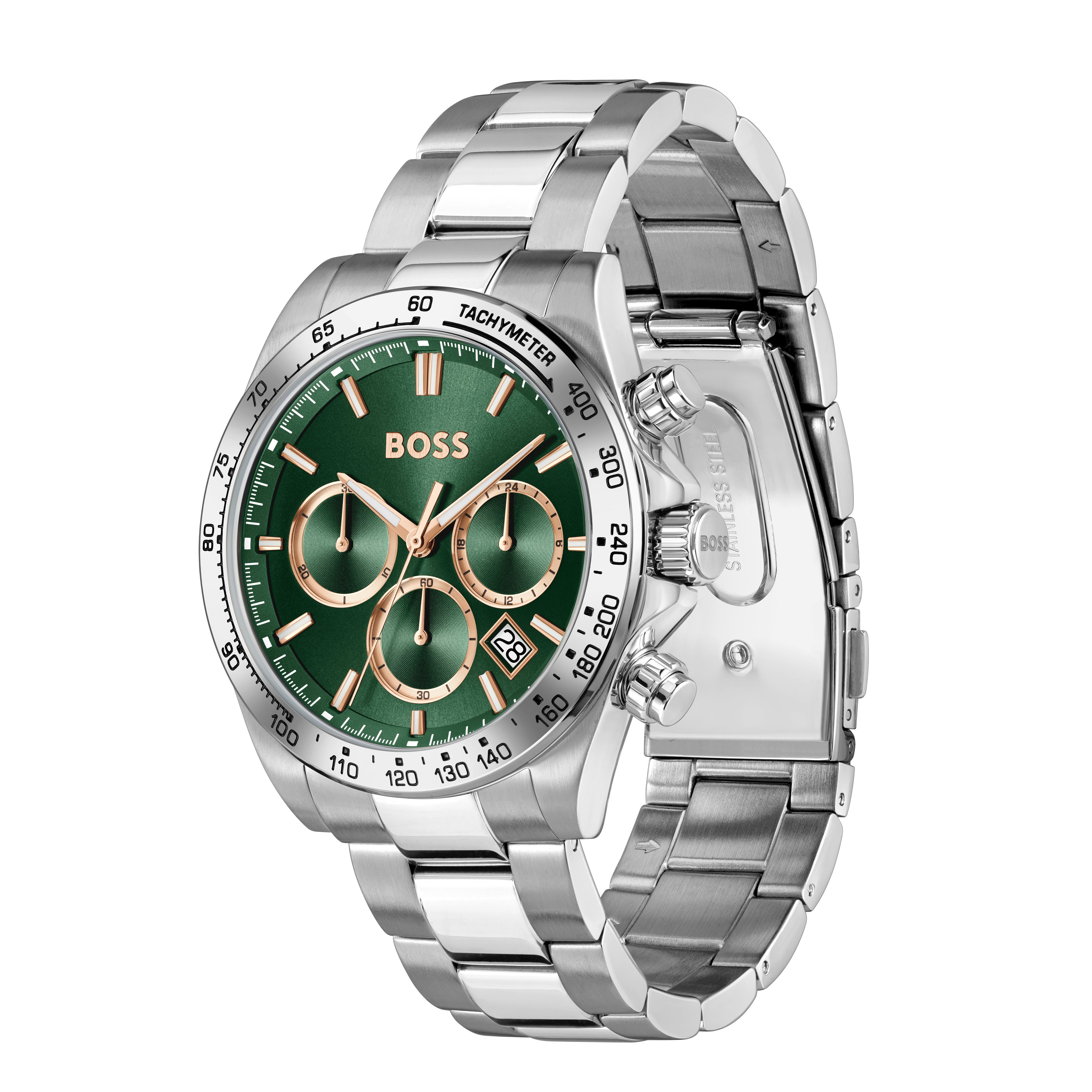 BOSS Mens Hero 2.0, Green Dial, Bracelet Watch 1514286
