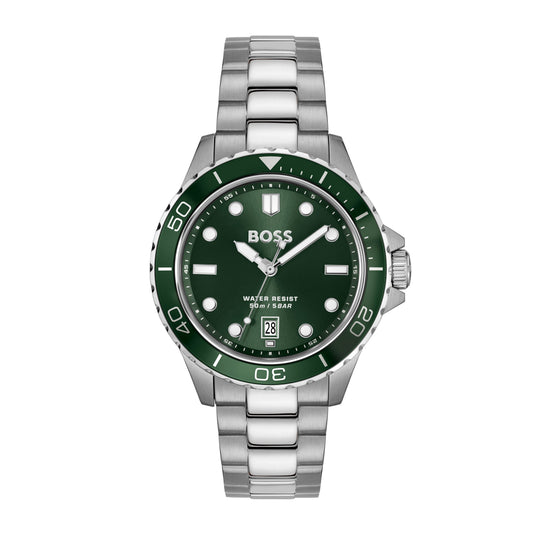 BOSS Mens Troper Sport, Green Dial, Bracelet Watch 1514294 *