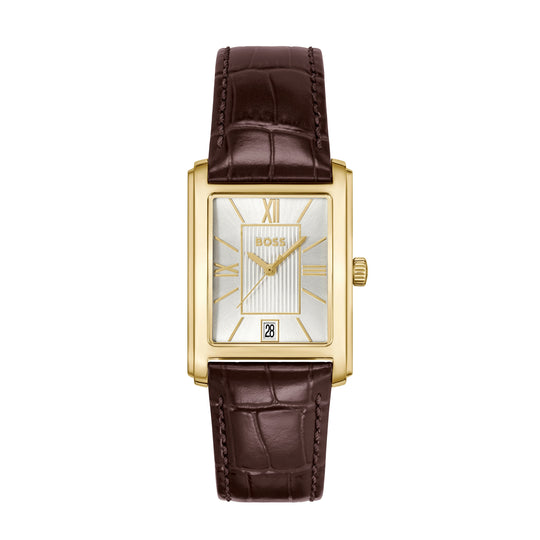 BOSS Mens Principle Dress, Silver Dial, Strap Watch 1514300