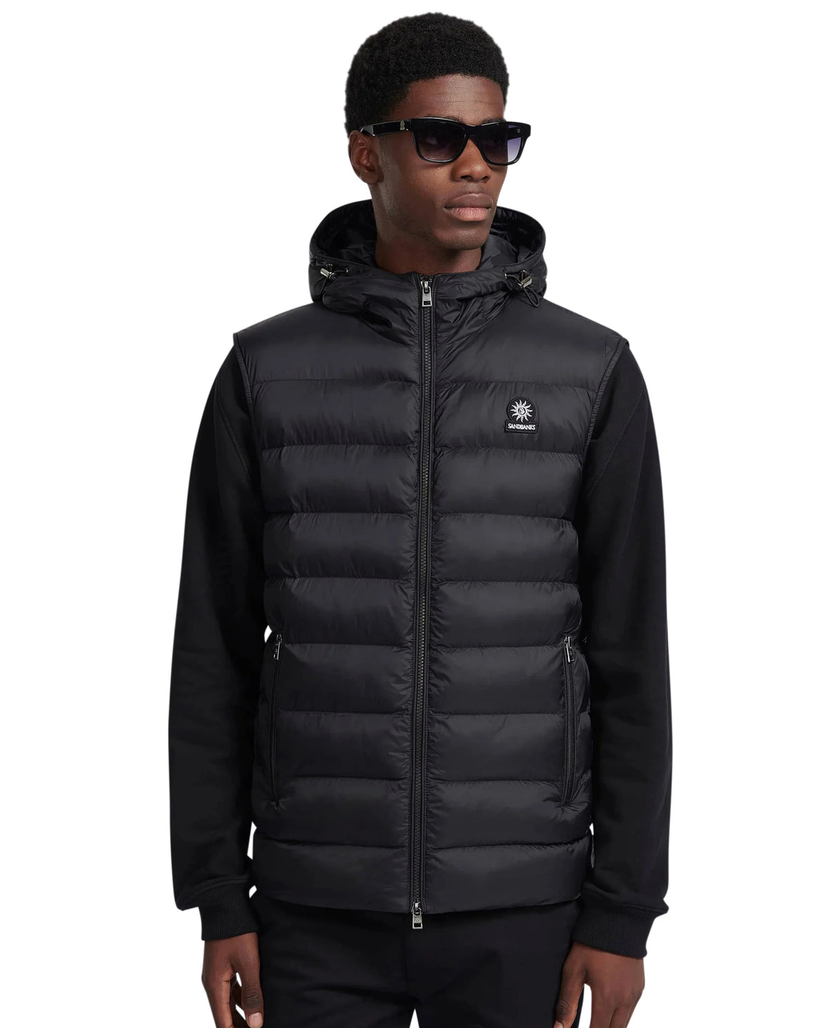 Men's Sandbanks Frontier Micro Puffer Hooded Gilet in Black
