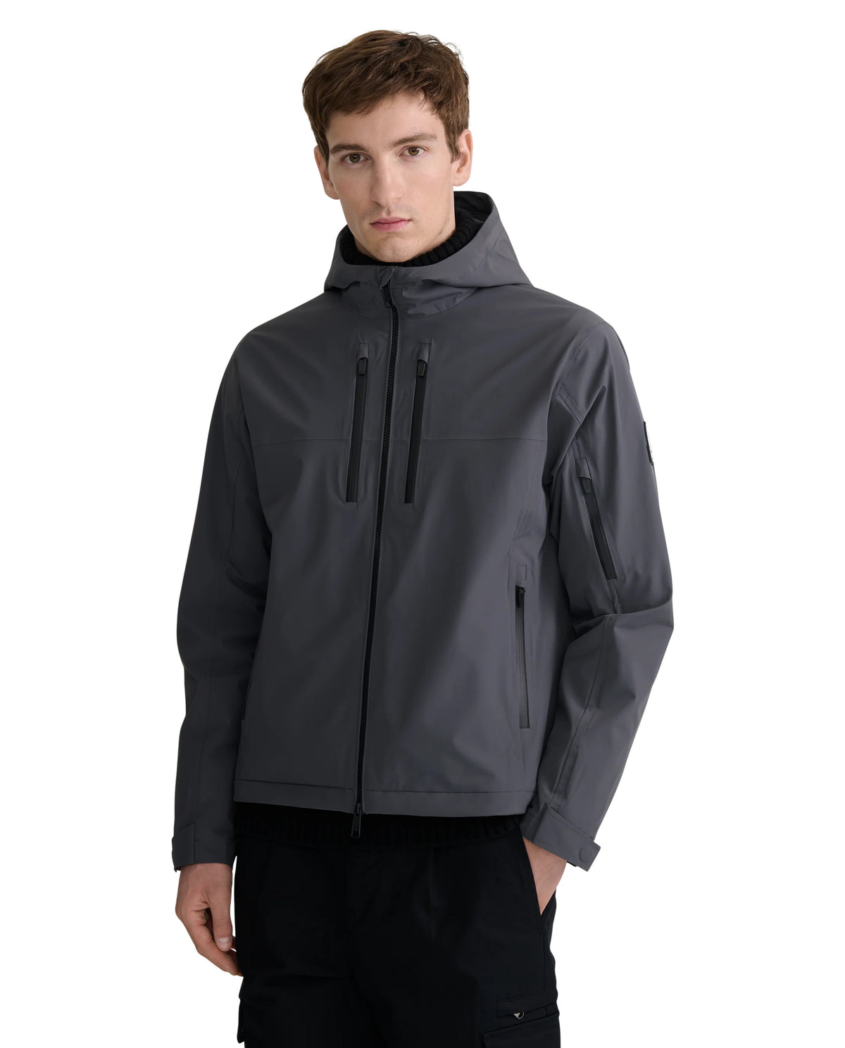 Men's Sandbanks Hooded Waterproof Shell Jacket in Charcoal