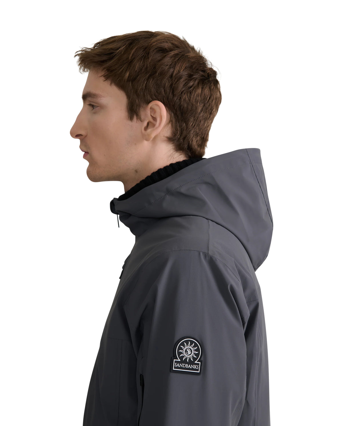 Men's Sandbanks Hooded Waterproof Shell Jacket in Charcoal