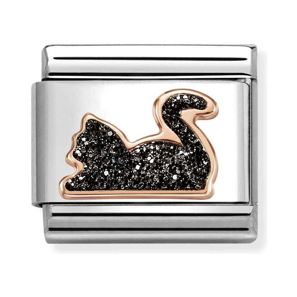 Nomination Composable Rose Gold Glitter Black Cat Charm 430205/32