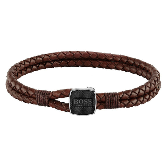 BOSS Mens Brown Leather Seal Bracelet 1580048M