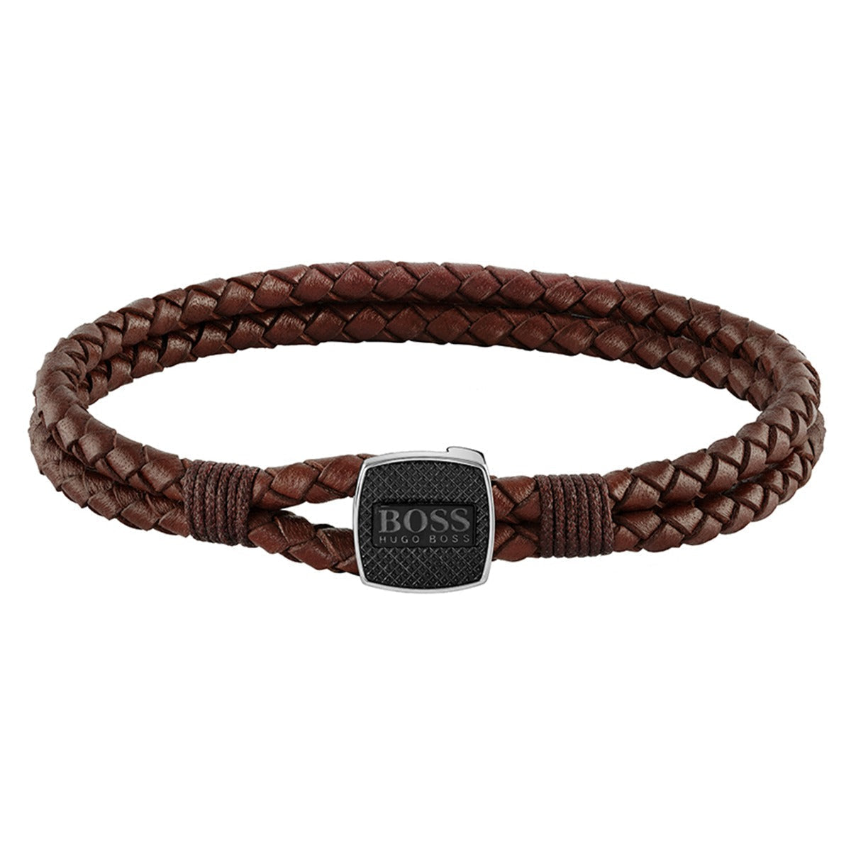 The BOSS Mens Brown Leather Seal Bracelet, a brown leather bracelet from BOSS, available at OD’s Jewellers in St Helens.