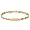 BOSS gold-plated chain bracelet. Men's jewelry featuring interlocking links and Hugo Boss logo clasp detail.
