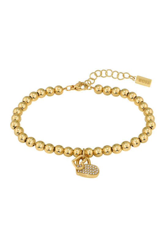 BOSS Beads With Heart Charm Bracelet Gold Plated *