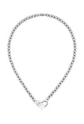 BOSS heart padlock necklace for women in stainless steel, close-up view. Fashionable pendant jewelry.