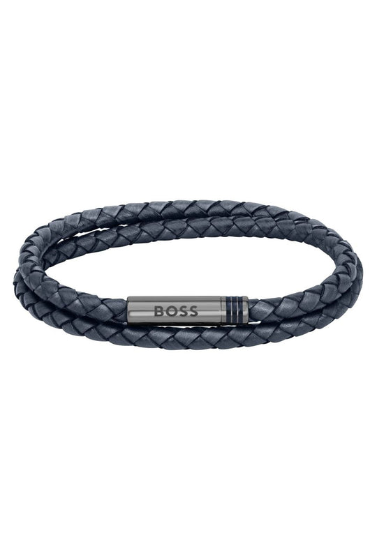 BOSS Mens Ares Navy Double Wrap Bracelet 1580494M