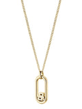 Gold-plated BOSS necklace showcasing the Double B logo pendant on a stainless steel chain.