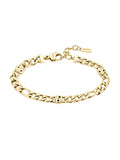 Gold plated Boss bracelet featuring a double 'B' chain design and lobster clasp, showcasing classic stainless steel jewelry.