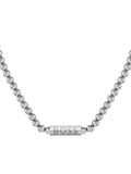 BOSS men's stainless steel bead necklace featuring a BOSS logo-engraved bar pendant, showcasing elegant jewelry.