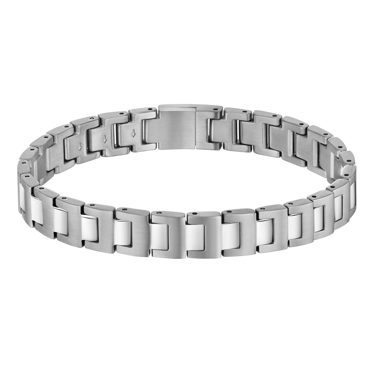 Silver and white link bracelet.