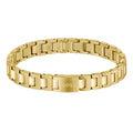 Gold-tone metal link bracelet with "BOSS" branding on the clasp.
