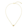 Gold necklace with circle pendant.