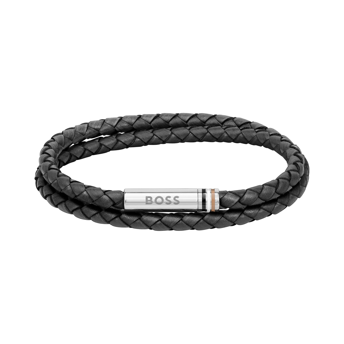 The BOSS Mens Ares Black Double Wrap Stainless Steel Bracelet, a black stainless steel bracelet from BOSS, at OD’s Jewellers in St Helens.