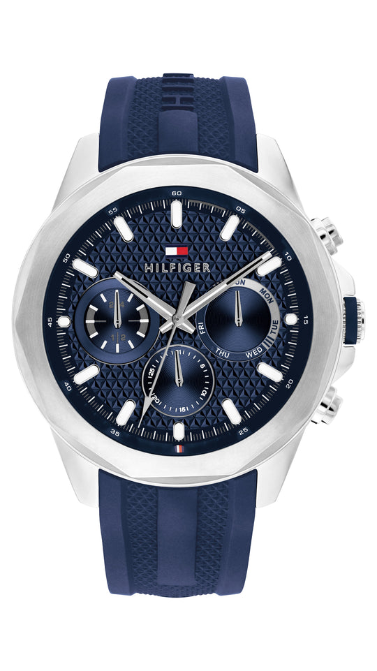 Tommy Hilfiger Mens Lars Blue Chronograph Dial Silicone Strap Watch 1710649 *