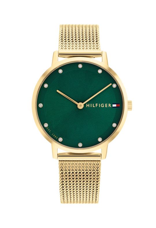 Tommy Hilfiger Ladies Pippa Green Dial Mesh Bracelet Watch 1782668