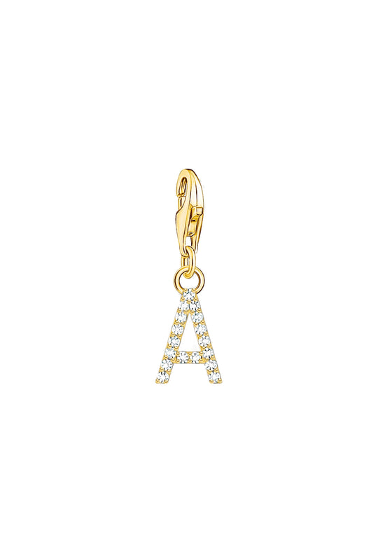Thomas Sabo Cubic Zirconia Letter A Charm Silver Gold Plated