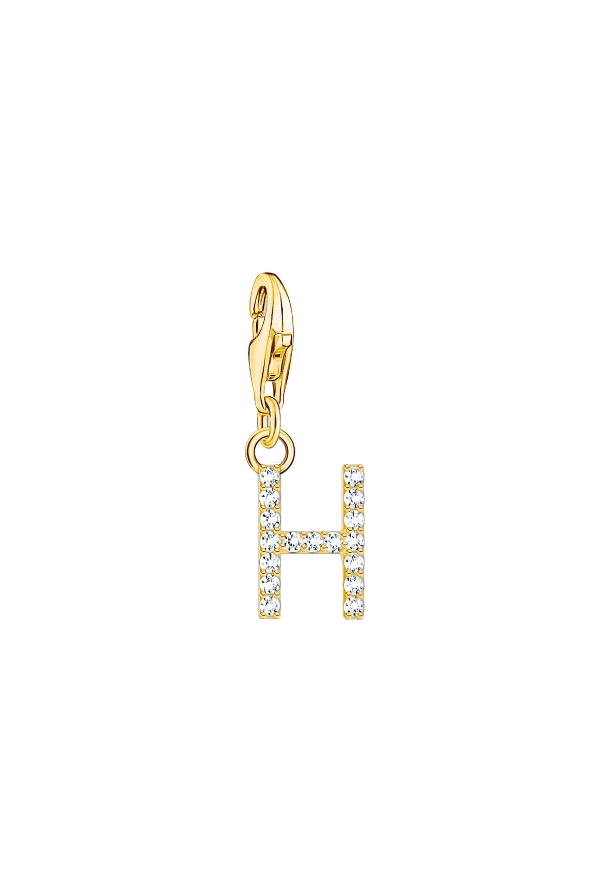 Gold-plated Thomas Sabo "H" charm pendant with sparkling cubic zirconia stones, ideal for personalized jewelry.