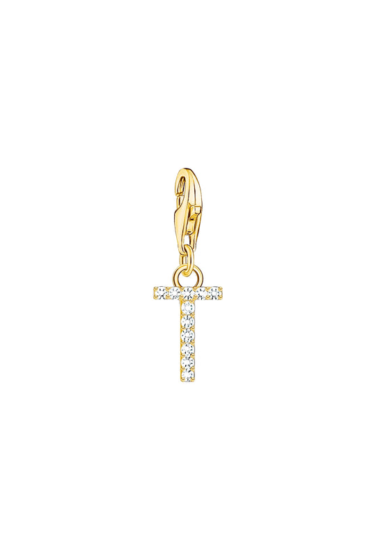 Thomas Sabo Cubic Zirconia Letter T Charm Silver Gold Plated
