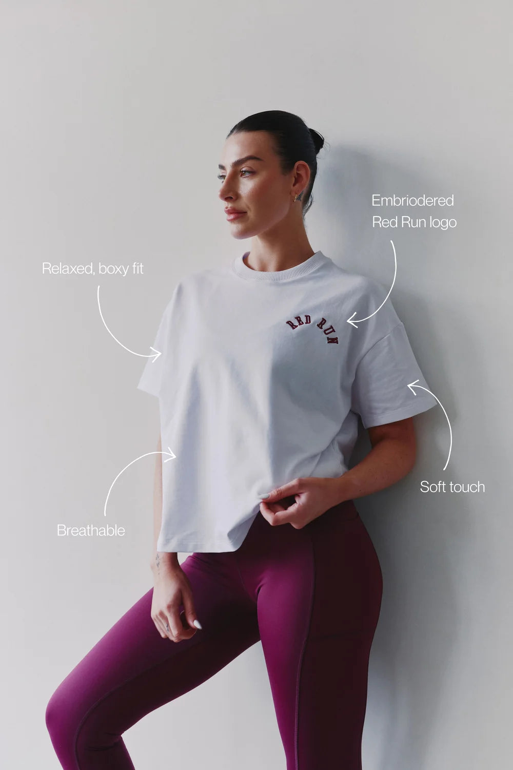 Womens Red Run Dark Cherry Active White Cotton T-Shirt