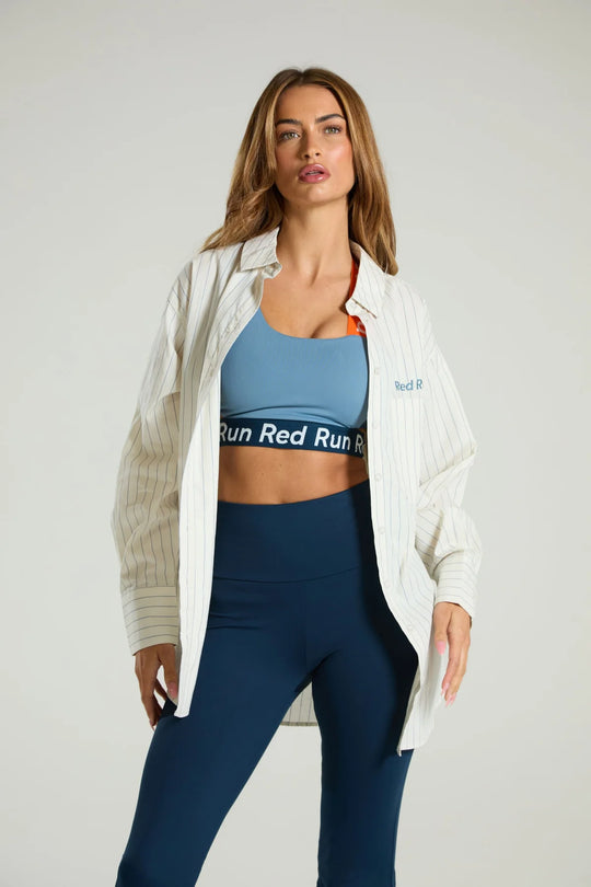 Women's Red Run Pinstripe Shirt & Flared Leggings Set