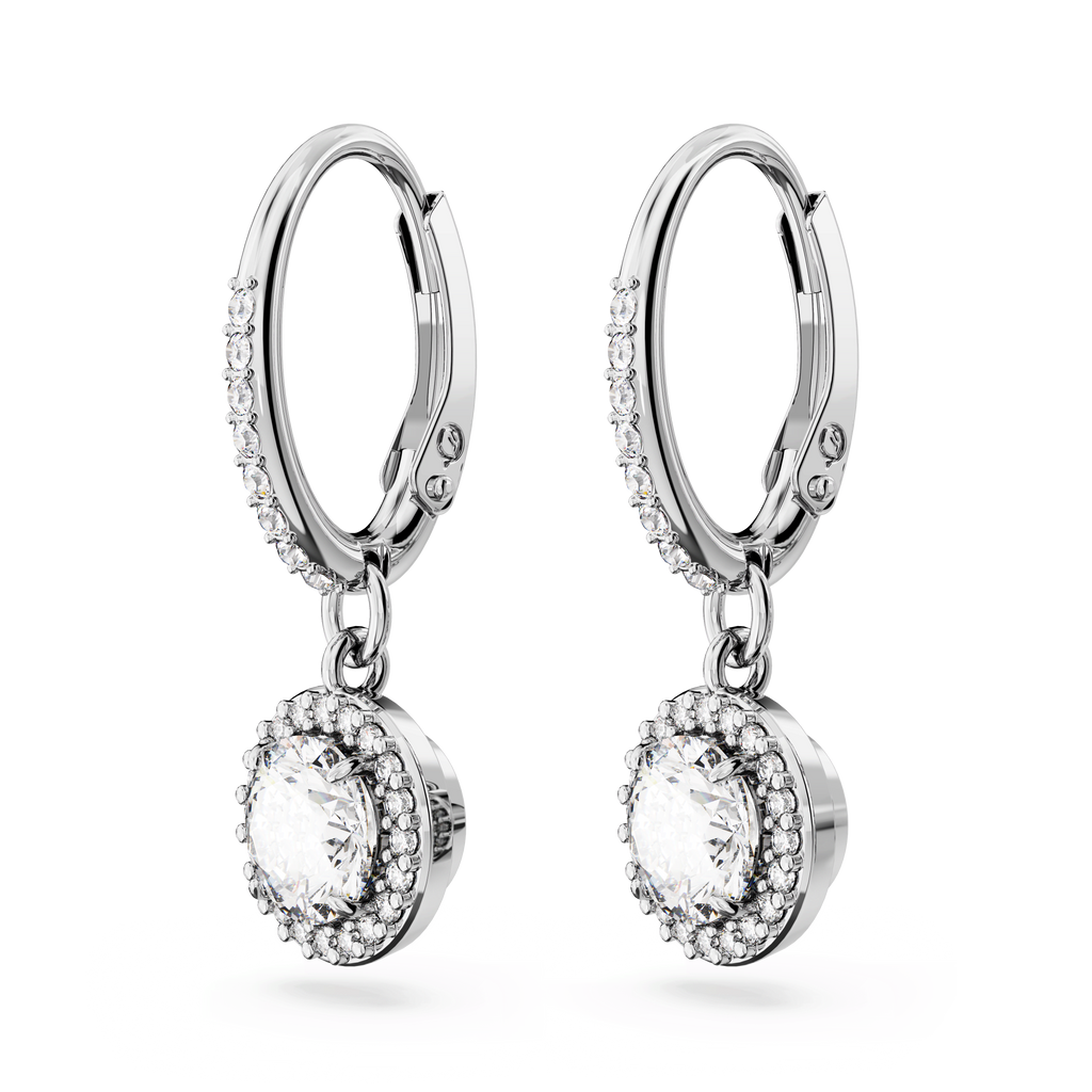 Swarovski Una Angelic Round Cut Pavé Drop Earrings Rhodium Plated — view 3