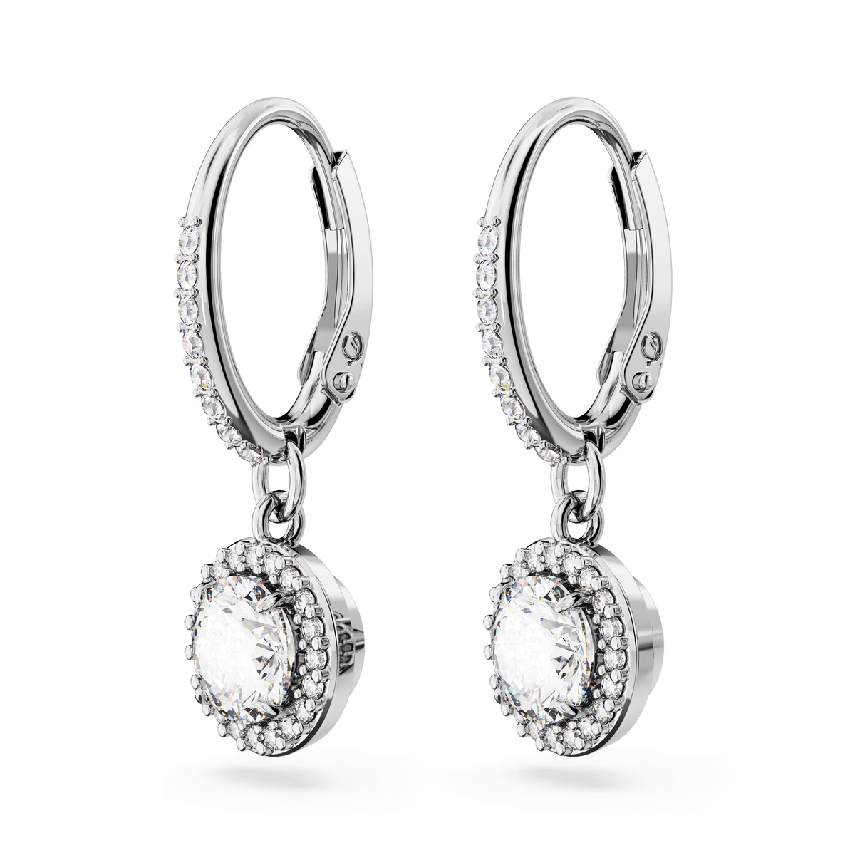 Swarovski Una Angelic Round Cut Pavé Drop Earrings Rhodium Plated — view 3