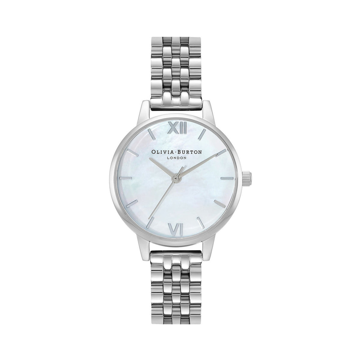 The Olivia Burton Ladies Midi Mother of Pearl Bracelet Watch, a silver stainless steel watch from Olivia Burton, at OD’s Jewellers St Helens.
