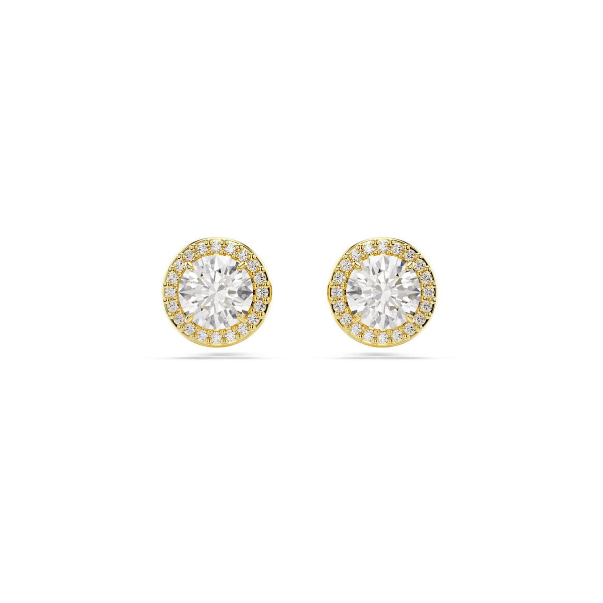 Swarovski Una stud earrings, Round cut, Gold-tone plated