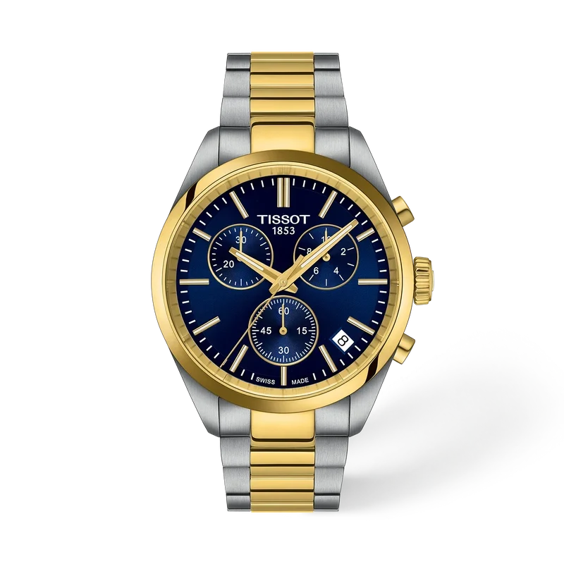 Tissot Mens PR100 Blue Chronograph Dial Bracelet Watch T1504172204100