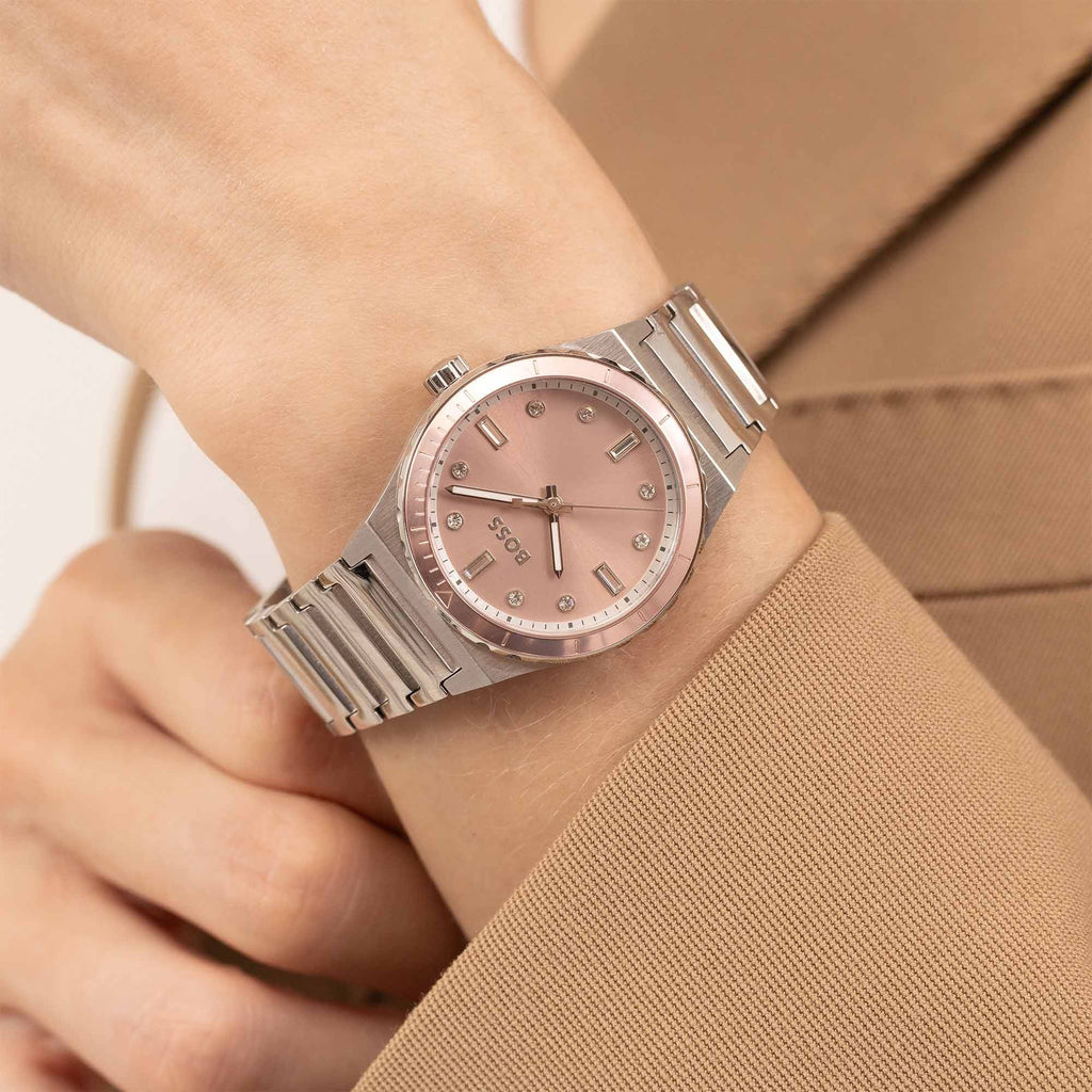 BOSS Ladies Candor Sport Pink Crystal Dial Bracelet Watch Stainless Steel by BOSS