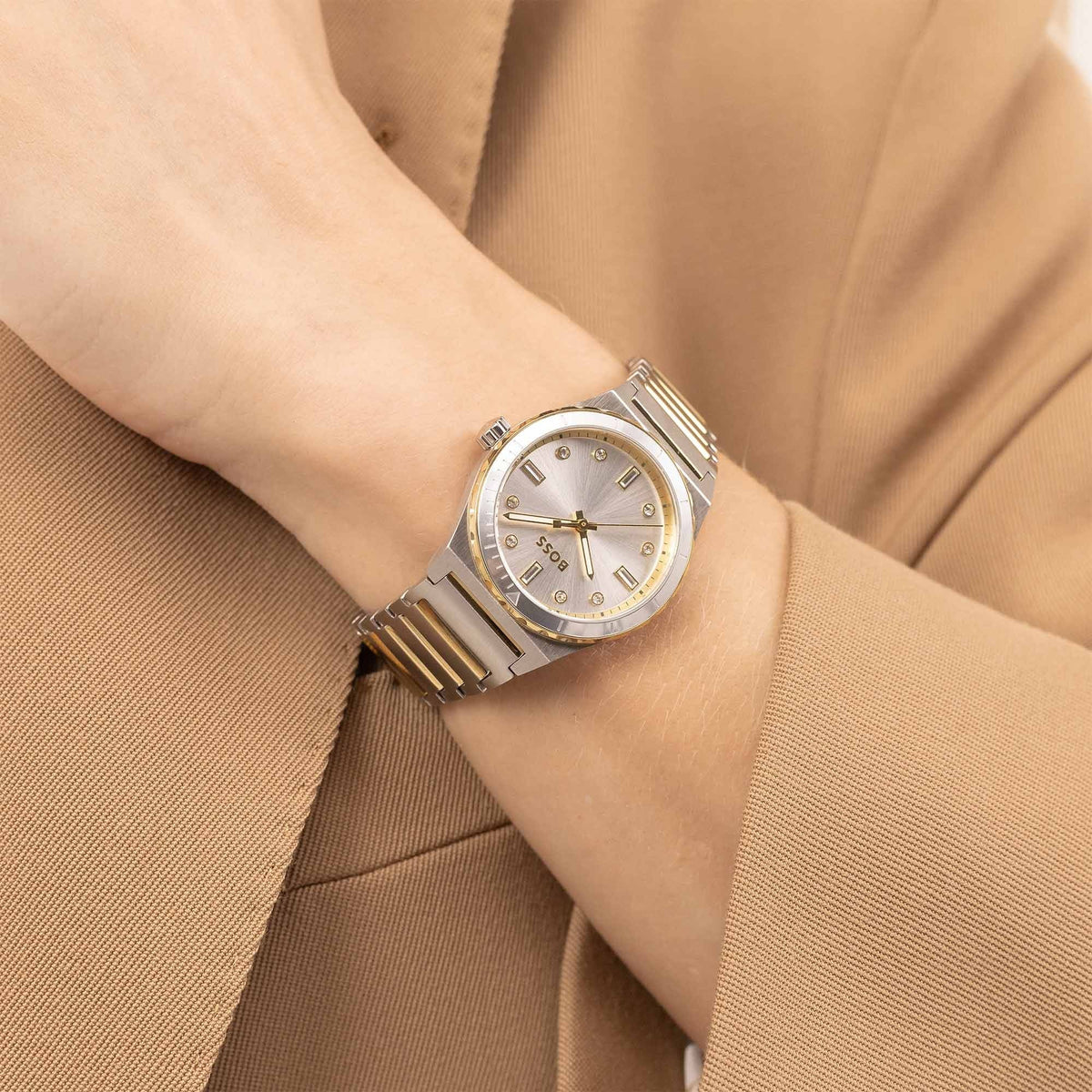 BOSS Ladies Candor Sport Silver Crystal Dial Bracelet Watch Stainless Steel/Gold Plated by BOSS