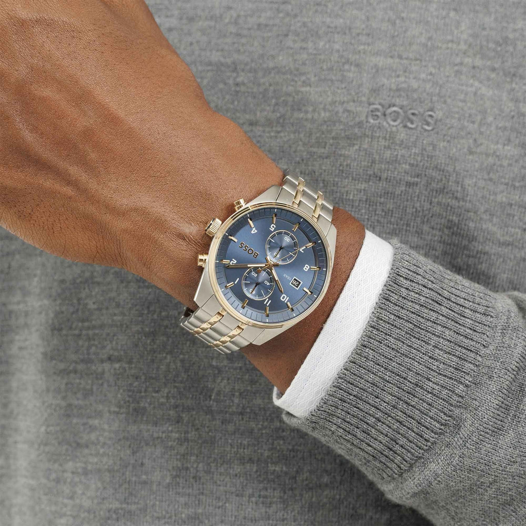 BOSS Mens Skytraveller Blue Dial Bracelet Watch Stainless Steel by BOSS