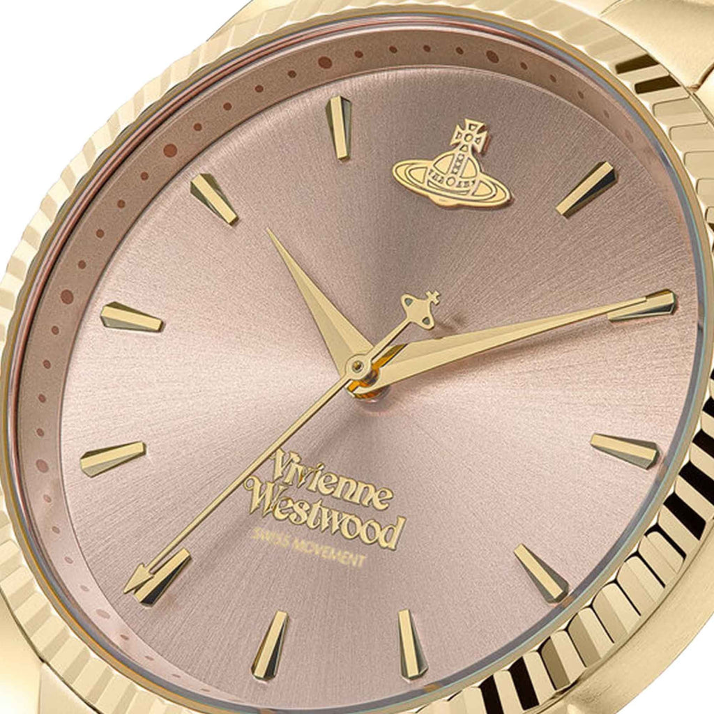 The Seymour watch, a rose dial gold plated timepiece from Vivienne Westwood, available at OD's Jewellers in St Helens
