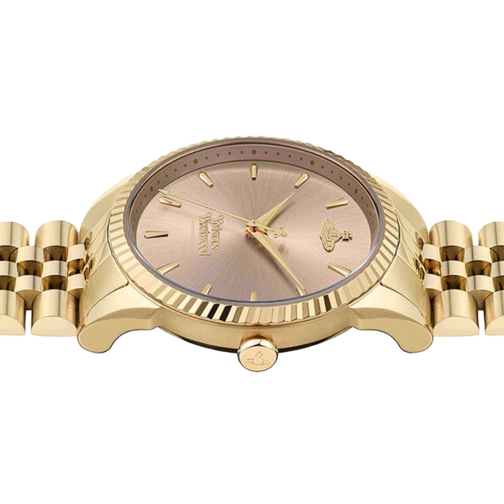 The Vivienne Westwood Seymour watch, a rose dial gold plated timepiece from Vivienne Westwood, available at OD’s Jewellers in St Helens