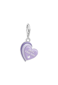Thomas Sabo best friends charm. Violet enamel heart charm with "Best Friends" inscription and star detail.