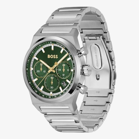 BOSS Mens Candor Chronograph Green Dial Bracelet Watch Stainless Steel by BOSS