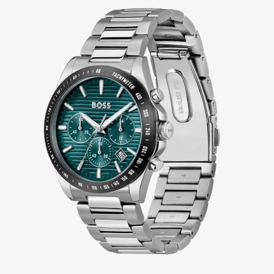 BOSS Mens Strike Chronograph Green Lined Dial Bracelet Watch Stainless Steel by BOSS